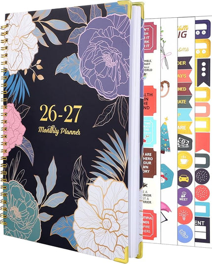 2026-2027 Monthly Planner, 24 Months Calendar Planner January 2026 - December 2027 Monthly Calendar with Elastic Band, Inner Pocket for Home School Office Supplies, Blue Flower