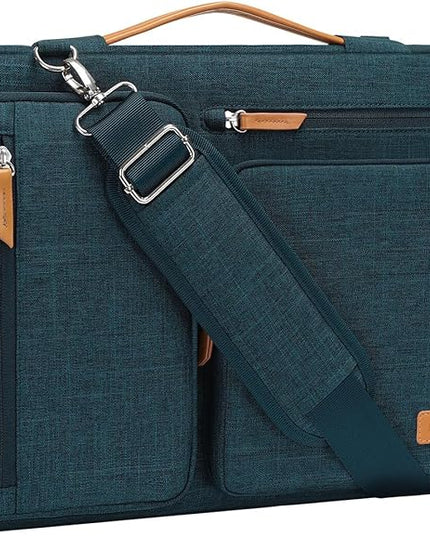 MOSISO 360 Protective Laptop Shoulder Bag,17-17.3 inch Computer Bag Compatible with MacBook, HP, Dell, Lenovo, Asus Notebook,Side Open Messenger Bag with 4 Zipper Pockets&Handle, Teal Green