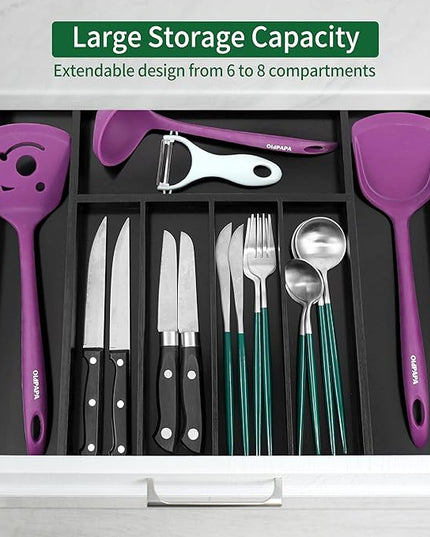 Utoplike Bamboo Silverware Drawer Organizer, Expandable Kitchen Utensils Drawer Organiser, Cutlery Tray Dividers, Flatware Caddy Drawer Insert, Office Supplies, Black 5-7 Slot