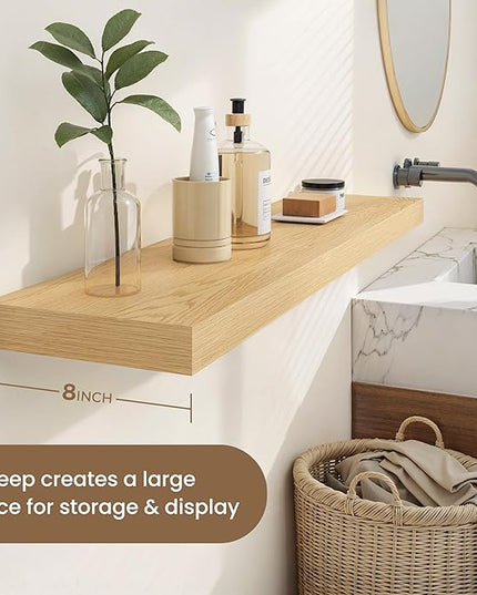 Dreamland 48 Inches Floating Shelves for Wall, 8" Deep Long Floating Shelves Set of 1, Large Display & Storage Shelf, Wall Shelf for Bathroom Bedroom Living Room Kitchen Office, Oak