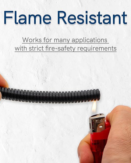 30ft - 1/4 inch (AD10) Flame Retardant Split Wire Loom Tubing - Sleeves for Electric Cables, Flexible Wire Covers Cord Protectors - Black