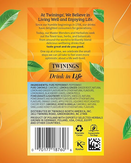 Twinings Herbal Tea Variety Pack, 20 Count (Pack of 6), Formerly Assorted Herbal, Includes 5 Flavours, Naturally Caffeine-Free, Enjoy Hot or Iced, 120 Teabags