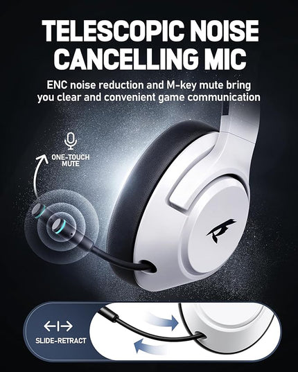 Wireless Gaming Headset for Nintendo Switch丨OLED丨Lite,2.4Ghz USB & Type-C， Bluetooth 5.4 Gaming Headphones with Noise Cancelling Microphone, 40Hr Battery, for PS5, PS4, PC, Mac （White and Black ）