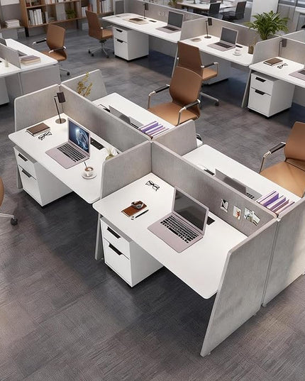 SAINTCY 4-Person Modular Desk Workstation with Privacy Walls & Integrated Power | Includes Mobile Drawer Cabinets | Space-Saving Layout for Startups & Modern Offices (Silver, 2 Desk for 4 Person)
