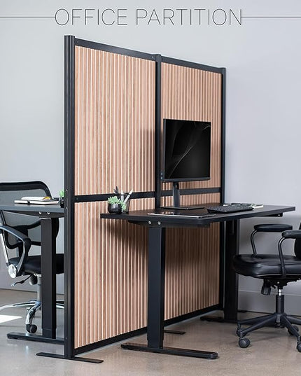 VIVO Modular Wall System, 2 PET Panels, Modern Professional Office Cubicle Dividers, Freestanding Privacy-Screen, 66 inches High, Wood Slat, Black Frame, PP-MWS63BWD
