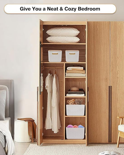 4 Packs Storage Bins with Bamboo Lids - Plastic Storage Containers with Lids Stackable Storage Box：Storages Baskets for Organizing Desktop Closet Playroom Classroom Office,White