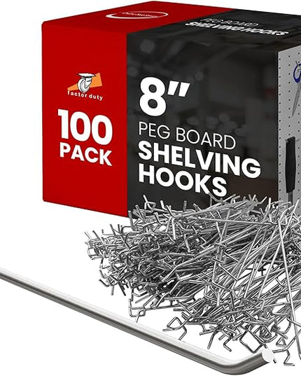 100 Pack PEG Board Pegboard Shelving Hooks 8" Length Wholesale Lot