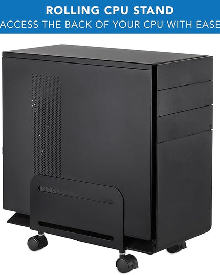 Mount-It! Computer Tower Stand, Adjustable Mobile CPU Stand with Wheels, Heavy-Duty Steel Rolling Cart, Fits Most PC Towers, 4.87 to 8.5 Inch Width, Under Desk, Black