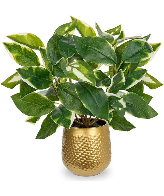 Oairse Articicial Plants Indoor Small Fake Plants in Pots Faux Pothos N‘ Joy Potted Plant Fake Indoor Plants with Gold Pots for Bathroom Living Room Office Desk Shelves