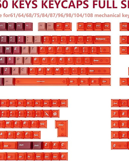 PBT/PC Material Keycaps 160 Keys, Gradient Red Clear keycaps, Cherry Profile Key caps Red Crystal keycap Set, Custom Key caps Compatible with 60%/65%/75% Mechanical Keyboards