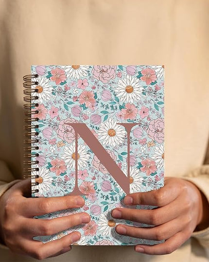 Vintage Floral Personalized Notebook, Initial Letter N Notebook Journal ,Vintage Flower Notebook for Work School Office Supplies,,Monogrammed Notebook for Women Teen Girl,Back to School Supplies 5.5 x 8.3
