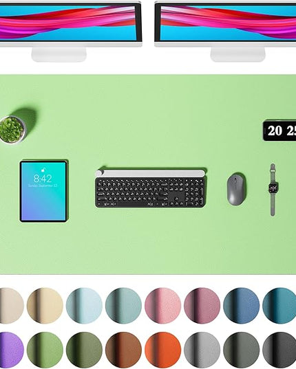 Aothia Faux Leather Desk Mat – Large Mouse Pad, Non-Slip PU Leather Blotter, Waterproof Writing Surface for Office and Home (Foam Green, 47.2" x 23.6")