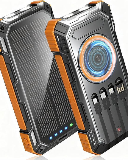 Solar Power Bank,49800mAh Wireless Portable Phone Charger with Built-in 4 Cables,22.5W Fast Charging External Battery Pack PD 3.0 USB-C In/Output for iPhone,iPad,Android,Perfect for Camping, Hiking