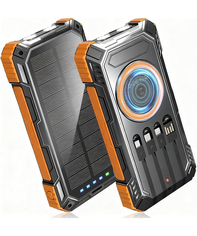 Solar Power Bank,49800mAh Wireless Portable Phone Charger with Built-in 4 Cables,22.5W Fast Charging External Battery Pack PD 3.0 USB-C In/Output for iPhone,iPad,Android,Perfect for Camping, Hiking