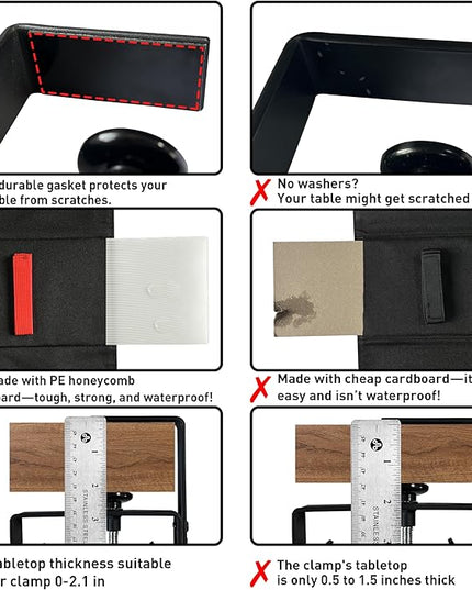 Under Desk Cable Management,No Drill 36",cord organizer,with Silicone Pads (No Scratch!)16 Cable Ties,Washable PE Honeycomb Base,Clamp/Screw Mount-Fits Any Desk 0-2.1",No Stinky Cardboard! Black
