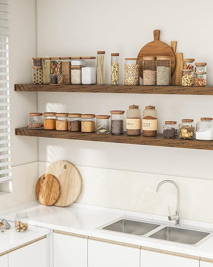 RICHFOCUS 72Inch Floating Shelves for Wall 2 Pack Shelves for Bedroom|Kitchen|Bathroom Wall Mounted Rustic Wood Floating Shelf with Invisible Brackets for Books|Storage|Decor, Rustic Brown