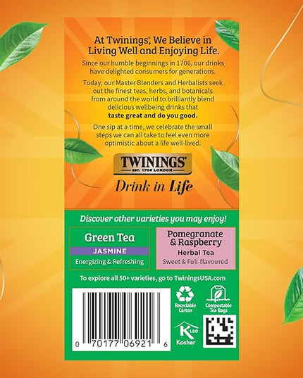 Twinings Green Tea with Pomegranate, Raspberry, & Strawberry Individually Wrapped Bags, 20 Count (Pack of 2), Caffeinated, Enjoy Hot or Iced, 20 Teabags