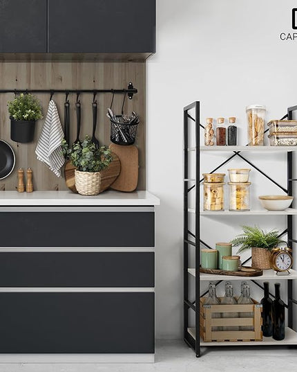 CAPHAUS 4 Tier Bookshelf, 24 Inch Width Free Standing Shelf, Bookcase Shelf Storage Organizer, Industrial Book Shelves for Home Office, Living Room, Kitchen, White Shelves & Metal Frame