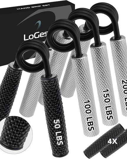 Logest Metal Hand Grip Set, 100LB-200LB 3 Pack 50LB-200LB 4 Pack No Slip Heavy-Duty Grip Strengthener with Gift Box, Great Wrist & Forearm Hand Exerciser, Home Gym, Hand Gripper Grip Strength Trainer