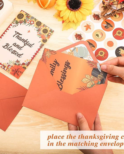 40 Pack Thanksgiving Cards with Envelopes, 4 x 6 in Bulk Thanksgiving Cards with Stickers, 10 Designs Thanks & Blessings Greeting Card Boxed for Fall Autumn Holiday Parties Celebrate the Harvest