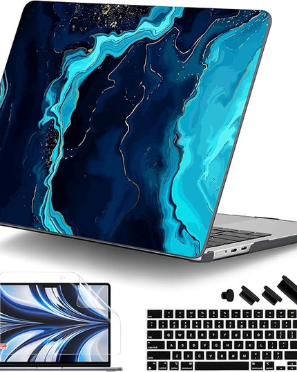 DONGKE for M4 MacBook Air 13.6 Inch Case 2025 2024 2023 2022 Model A3240 A3113 A2681 M3 M2 Chip, Plastic Hard Shell Case Cover with Touch ID for MacBook Air 13 Inch M4 - Blue Marble