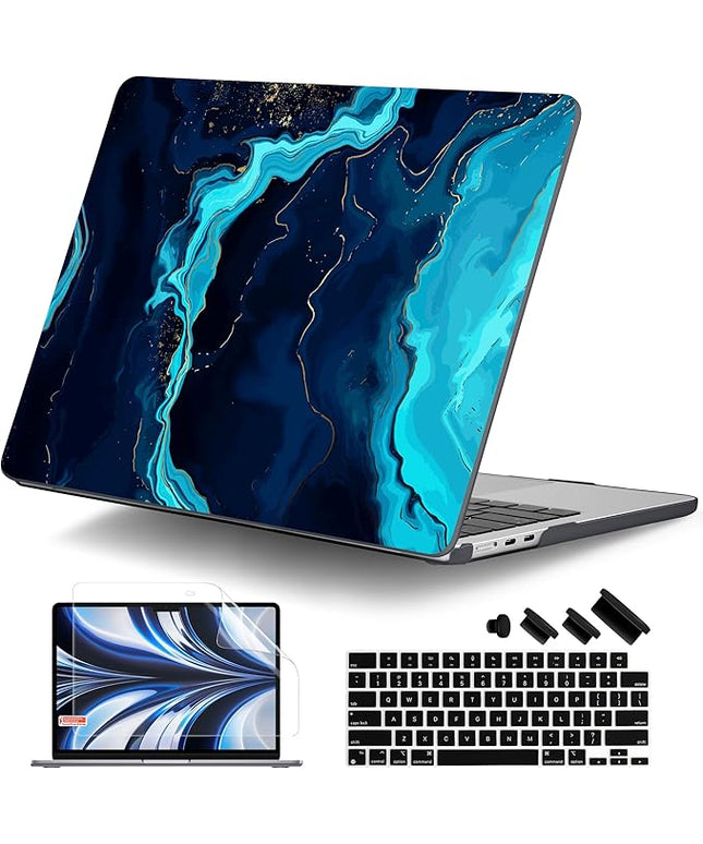 DONGKE for M4 MacBook Air 13.6 Inch Case 2025 2024 2023 2022 Model A3240 A3113 A2681 M3 M2 Chip, Plastic Hard Shell Case Cover with Touch ID for MacBook Air 13 Inch M4 - Blue Marble