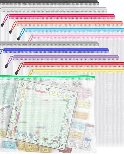 Umriox Zipper Pouch, 16.9x12.4 in (12 Colors, 12 Packs), Extra Large Zipper Bags, Waterproof Bags for Office Supplies, Puzzles, Board Game Storage & Cross Stitch Projects