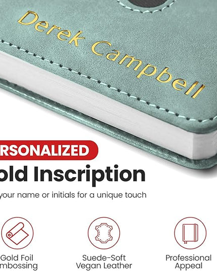 Promot Personalized Notebook - A5 Lined Leather Bound Journal for Writing Women Men - Hardcover Executive Notebook, Daily Journal, Travel Diary, Gift Idea, Custom Embossed Text with Gold Metallic Foil