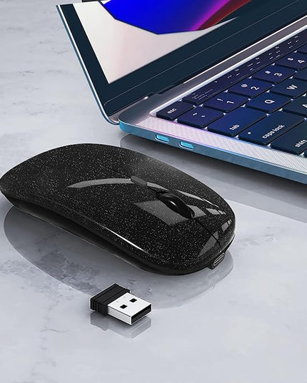 Wireless Bluetooth Mouse Rechargeable Laptop Mice Silent Slim Use(Bluetooth5.2 and Portable 2.4GHz USB Receiver)Dual Mode Computer Mouse for Laptop/iPad/Tablet/Apple/Computer/Mac(Bright Black)