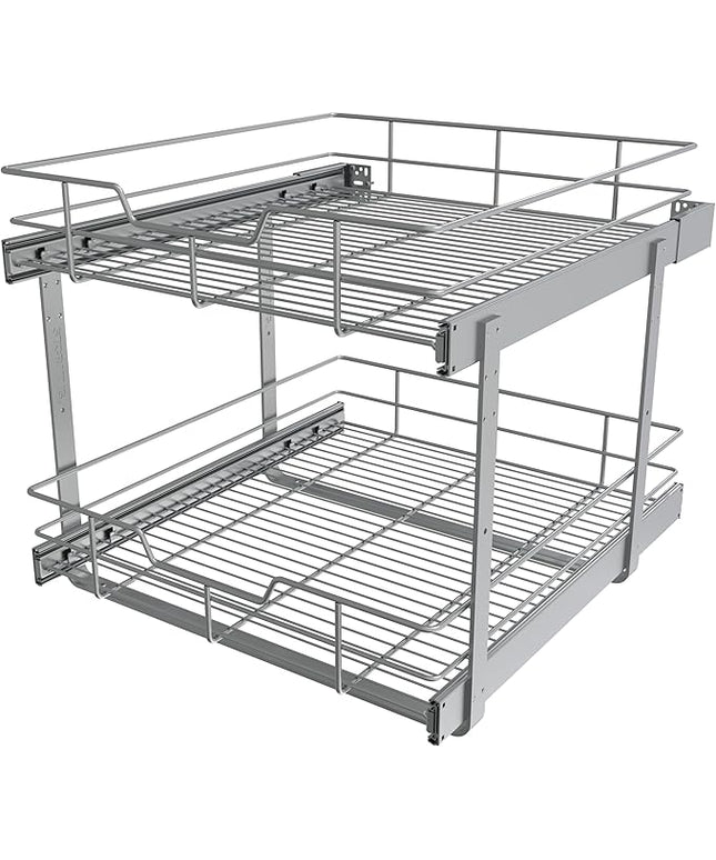 2 Tier Pull Out Cabinet Organizer 20" W X 22" D, Slide Out Drawers For Kitchen Cabinets, Pull Out Drawers For Cabinets Capacity Heavy Duty Caddy, Cabinet Pullout Shelves Chrome-Plated,Bathroom Pantry