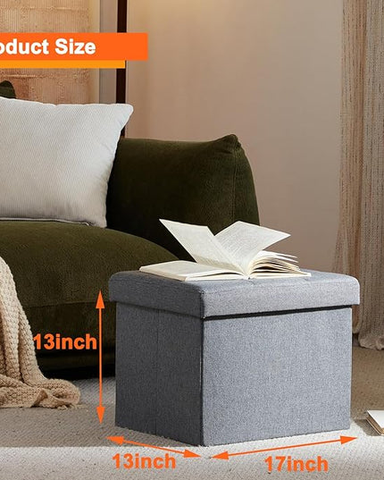 ALASDO Storage Ottoman Footrest Stool Small Ottoman with Storage Foldable Ottomans Foot Rest Footstool Bench for Living Room 17x13x13inches Grey