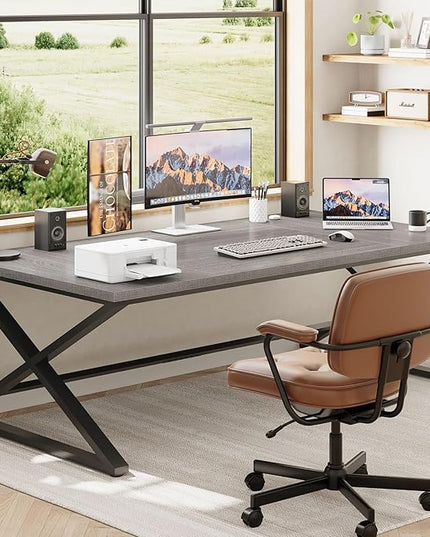 IBF Extra Large Desk, 78.7” Long Home Office Computer Desk, Simple Wide Work Desks for Writing Study in Bedroom, Industrial Wood Metal Game Desks Executive Workstation Conference Table, Light Grey Oak
