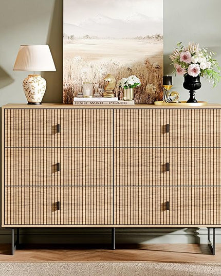 Chrangmay Modern Chest of Drawers with 6 Drawers,Deep Drawers,Clothes Organizer,Large Storage Cabinet for Living Room, Bedroom,Hallway,with Anti-Tipping Device,Wood