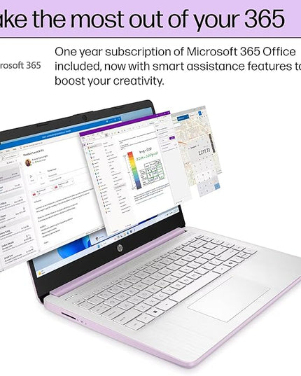 HP 14 Laptop Student Business 2025 Flagship Computer, AI Copilot, 4-Core 13th Gen Intel CPU, 16GB RAM 628GB Storage (128GB UFS+500GB Ext) 1-Yr Office 365 Long Battery HubxcelAccessory Win 11S Lavender