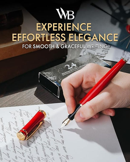 Wordsworth & Black Fountain Pen Set, Medium Nib, Includes 24 Ink Cartridges and Ink Refill Converter, Gift Case, Journaling, Calligraphy, Smooth Writing Pens [Crimson Red], Perfect for Men and Women