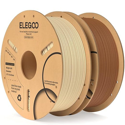 ELEGOO PLA Filament 1.75mm Brown & Beige 2KG, 3D Printer Filament Dimensional Accuracy +/- 0.02mm, 2 Pack 1kg Cardboard Spool(2.2lbs) 3D Printing Filament Fits for Most FDM 3D Printers