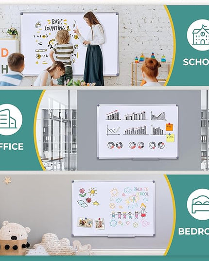 2 Pack 36" x 24" Magnetic Dry Erase Board with Removable Marker Tray| Commercial Quality Wall-Mounted Aluminum Message Presentation White Board for Kids, Students & Teachers