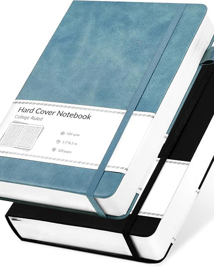 CAGIE 2 Pack Journals Notebooks for Women Men Leather Journals for Writing Hardcover A5 Journaling Notebooks Thick Journal Supplies Diary, Black& Blue