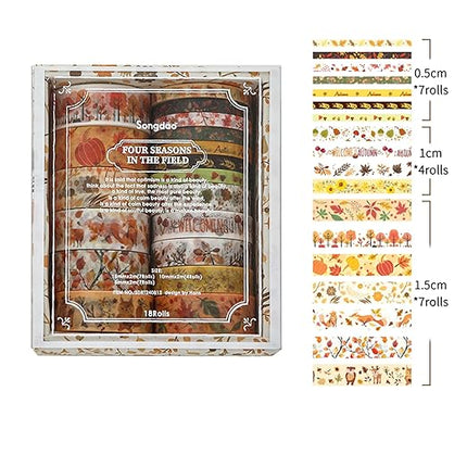 Songdao 18 Rolls Seasons Flowers Washi Tape Set Floral Arts Adhesive Tapes Blooming Garden Decorative Masking Tape Sets for Craft, Kids, Scrapbook, DIY, Gift Wrapping (Autumn)