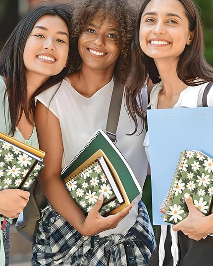 Cute Spiral Journal Notebook,A5 Hardcover Lined Journals for Women Girl 6 x 8.3 in,120 Pages Thick Paper,Cute College Ruled Writing Notebook for Gifts Office Work School (Cute Green Daisy)