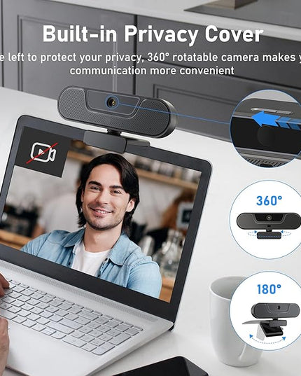 saylas 4K Webcam with Microphone and Speaker, Wide Angle 112°, Remote Control, Autofocus, Digital Zoom, Privacy Cover, Plug & Play Web Streaming Camera for Computer, USB Webcam for Pc