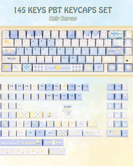 Cherry Profile Blue and White Creamy Keycaps - Custom PBT Keycaps Set, Dye Sublimation, 145 Keys Baby Blue Replacement Key Caps for Mechanical Keyboard