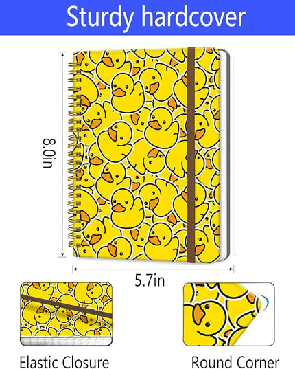 Spiral Journal Notebook, A5 Cute Notebooks for Women Men, College Ruled Hardcover Notebook for Work & Note Taking, 60 Pages Double-Wire Journals for Writing, Cute Yellow Ducks