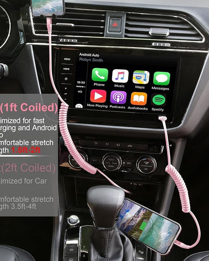 KIYODA USB C to Lightning Cable 3FTfor Car, Coiled iPhone Charger Fast Charging Short USBC Lightning iPhone Cord for iPhone14/13/12/11 Pro Max/iPad/CarPlay- 2Pack Pink