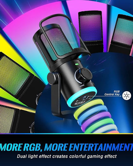 FIFINE Gaming PC Microphone, USB Streaming Microphone with Game Chat Balance, Computer Condenser Desktop RGB Mic with Mute Button, Noise Cancellation for Podcast/Twitch/Discord-AMPLIGAME AM6