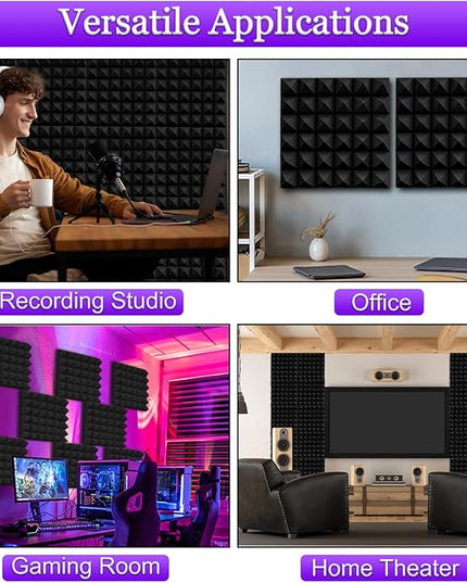 TroyStudio Thick Acoustic Foam Panels, 12 X 12 X 3 Inch, 12 Pcs Broadband Sound Absorbing, Dense Soundproof Padding Tile, Recording Studio Foam Absorber, Pyramid Decorative 3D Wall Ceiling Panel
