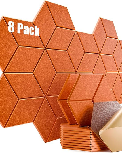 8 Pack Self-Adhesive Acoustic Panels 12" X 10" X 0.4" - Sound Proof Foam Panels for Wall with High Density, Y-Lined Design, Flame Resistant, Absorb Noise and Eliminate Echoes(Tangerine)