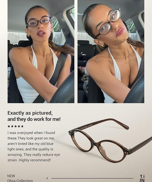 TIJN Olisa Blue Light Blocking Glasses for Women Men,Oval Glasses Frame Bluelight Glasses for Gaming/Computer/Screen