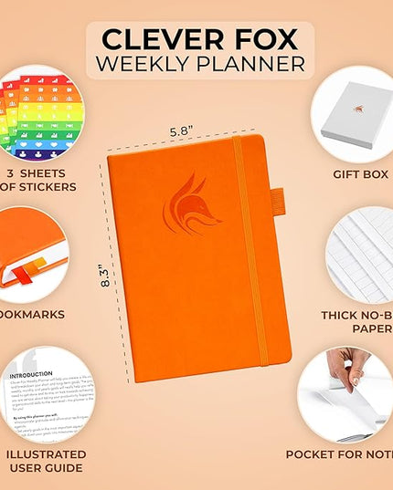 Clever Fox Planner – Undated Weekly & Monthly Planner for Productivity, Time Management & Goals – Organizer Journal – A5 (Orange)