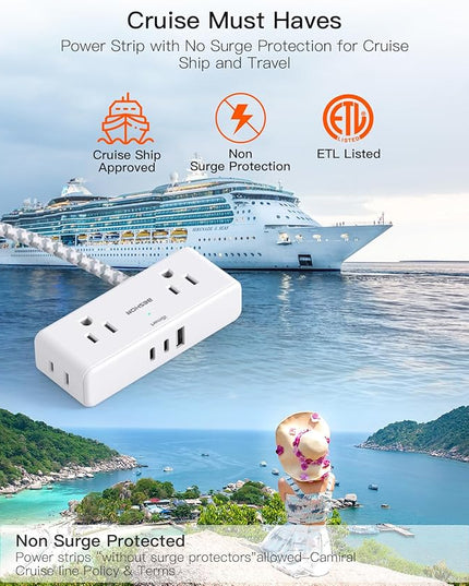 Extension Cord 15 ft, BESHON Flat Plug Power Strip, Long Power Strip, 4 Widely Outlets with 3 USB Ports (2 USB C), Extension Cord with Multiple Outlets for Home, Office, Dorm Room Essentials
